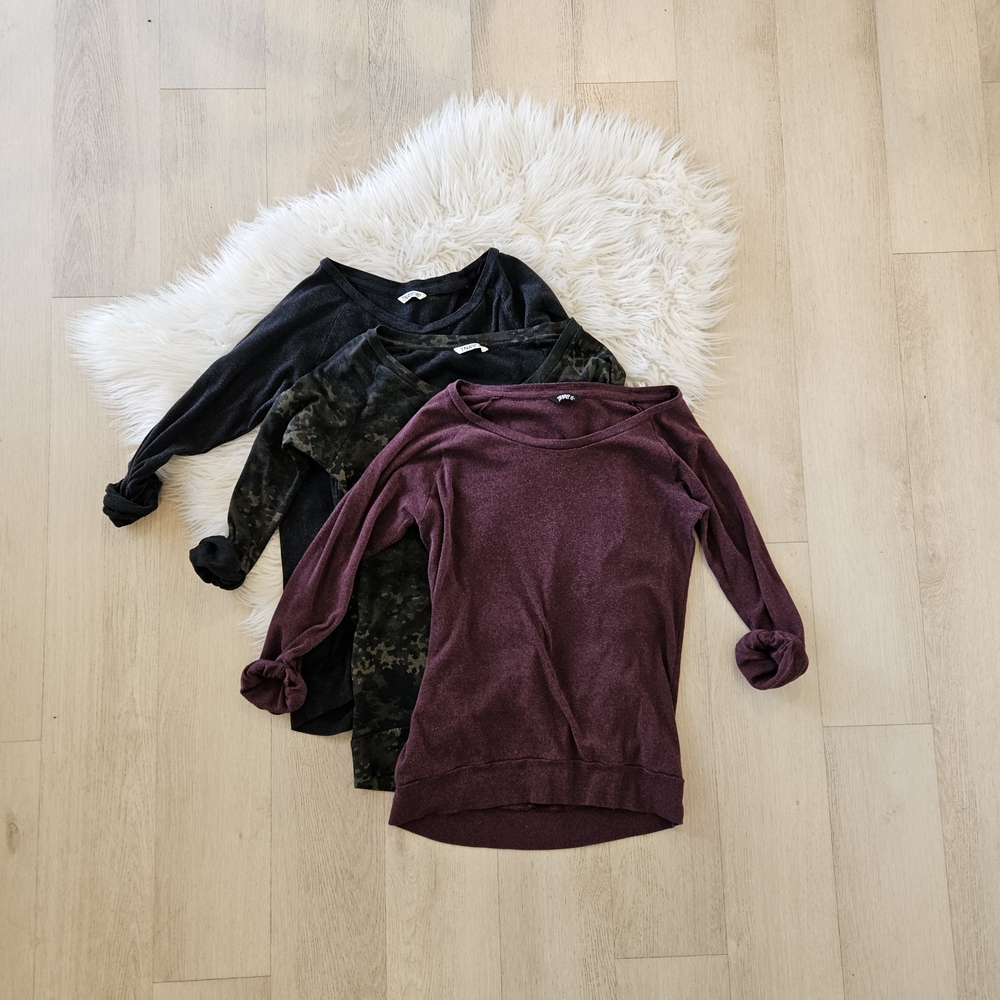 TNA Pullover Bundle - Charcoal, Dark Camo, and Burgundy. XXS XS TNA